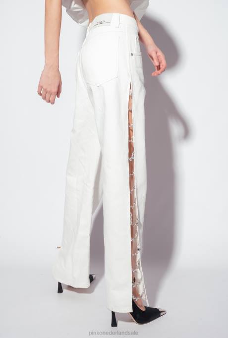 spijkerbroek | L488887 galleria broek met strass ketting Pinko gebroken wit