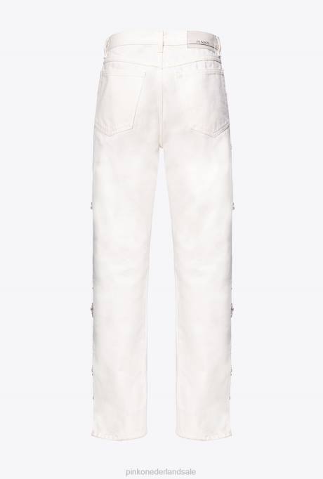spijkerbroek | L488887 galleria broek met strass ketting Pinko gebroken wit