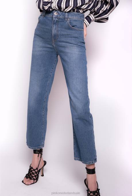 spijkerbroek | L488890 rechte jeans van gerecycled denim Pinko saffier ster blauw