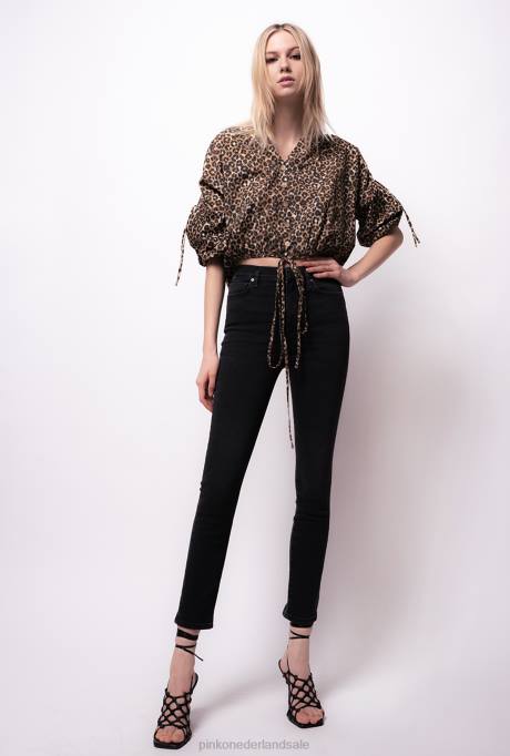 spijkerbroek | L488891 skinny jeans met love birds riem Pinko limousine zwart