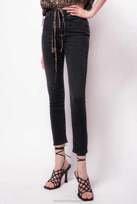 spijkerbroek | L488891 skinny jeans met love birds riem Pinko limousine zwart