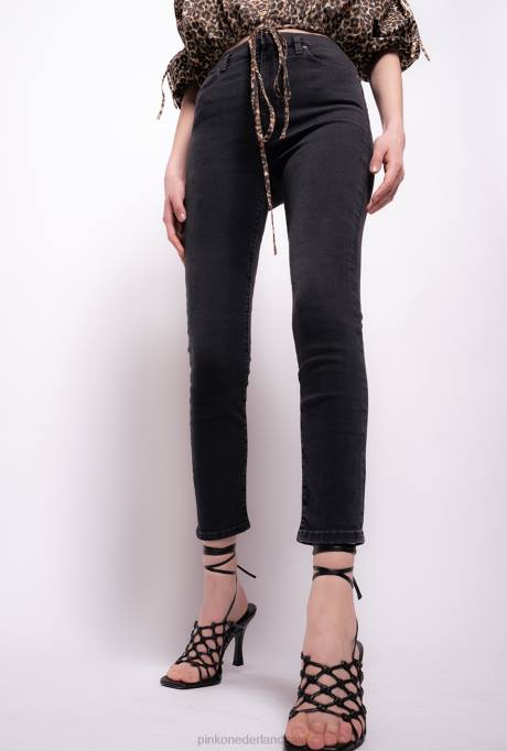 spijkerbroek | L488891 skinny jeans met love birds riem Pinko limousine zwart