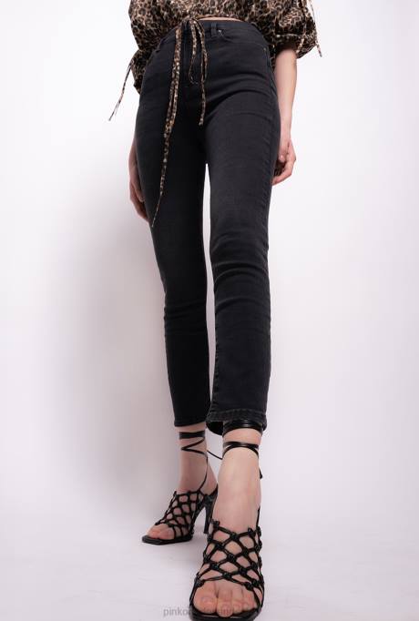 spijkerbroek | L488891 skinny jeans met love birds riem Pinko limousine zwart