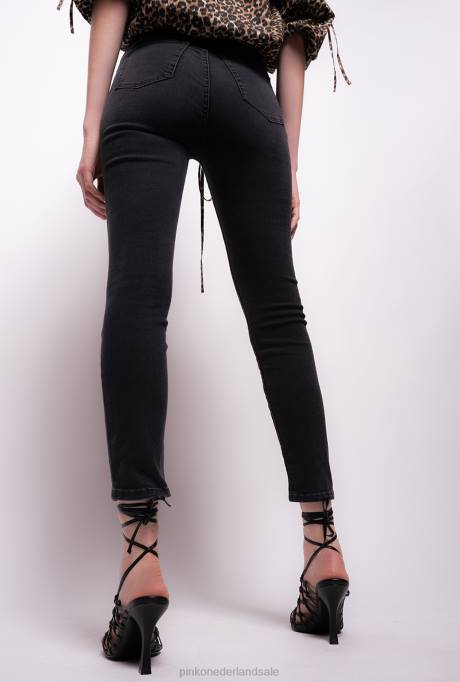 spijkerbroek | L488891 skinny jeans met love birds riem Pinko limousine zwart