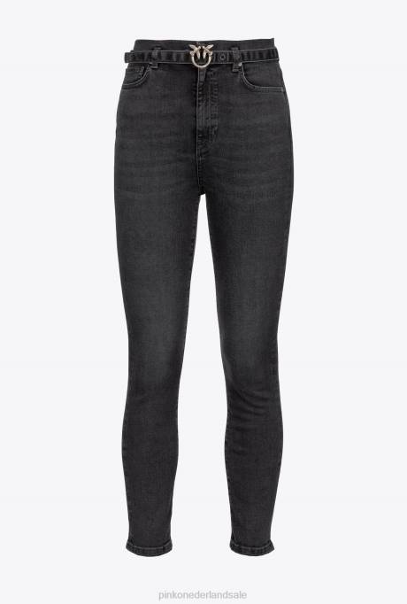 spijkerbroek | L488891 skinny jeans met love birds riem Pinko limousine zwart