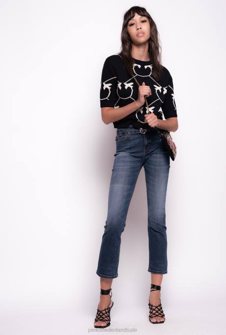 spijkerbroek | L488895 bootcut jeans met love birds riem Pinko mostrine blauw