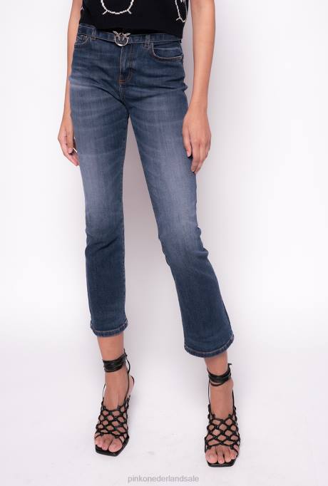 spijkerbroek | L488895 bootcut jeans met love birds riem Pinko mostrine blauw