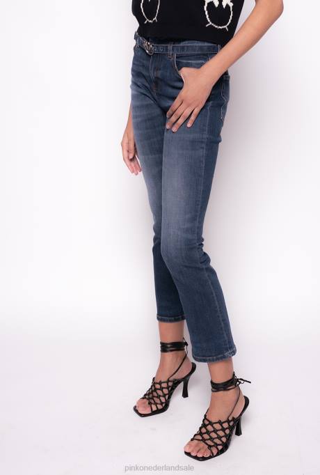 spijkerbroek | L488895 bootcut jeans met love birds riem Pinko mostrine blauw