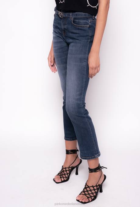 spijkerbroek | L488895 bootcut jeans met love birds riem Pinko mostrine blauw