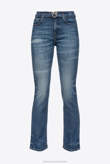 spijkerbroek | L488895 bootcut jeans met love birds riem Pinko mostrine blauw