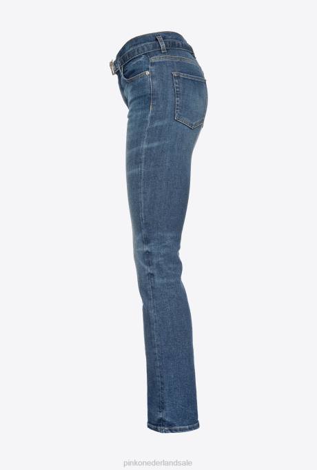 spijkerbroek | L488895 bootcut jeans met love birds riem Pinko mostrine blauw