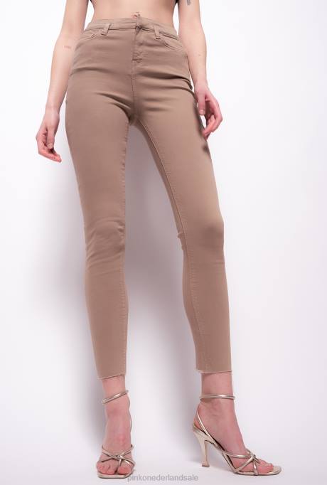spijkerbroek | L488896 skinny broek met love birds riem Pinko wiel beige