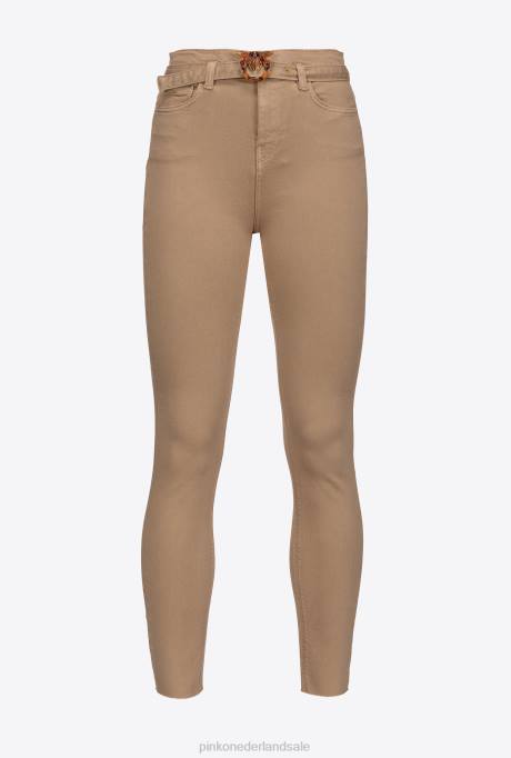 spijkerbroek | L488896 skinny broek met love birds riem Pinko wiel beige