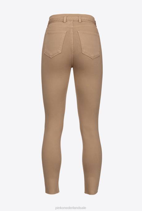 spijkerbroek | L488896 skinny broek met love birds riem Pinko wiel beige