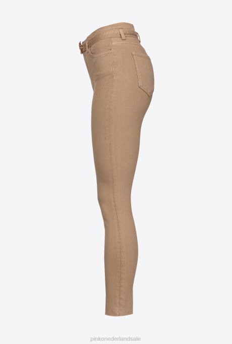 spijkerbroek | L488896 skinny broek met love birds riem Pinko wiel beige