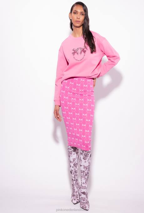 sweatshirts | L488504 sweatshirt met geborduurde liefdesvogels Pinko convolvulus roze