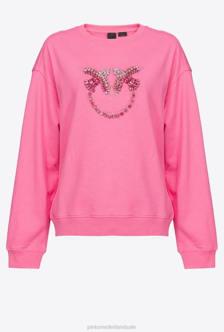 sweatshirts | L488504 sweatshirt met geborduurde liefdesvogels Pinko convolvulus roze