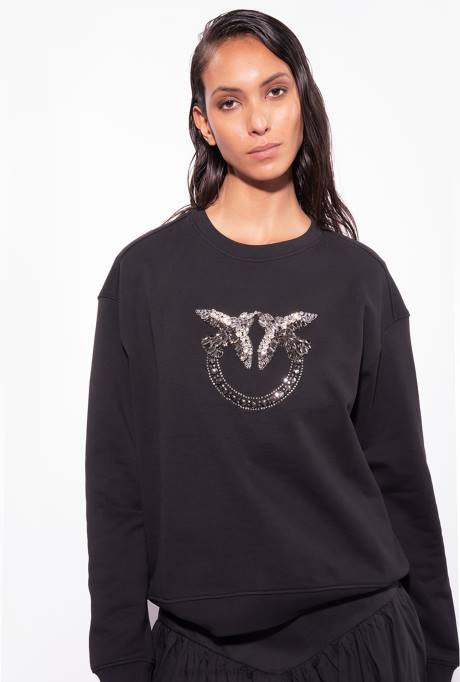 sweatshirts | L488505 sweatshirt met geborduurde liefdesvogels Pinko limousine zwart