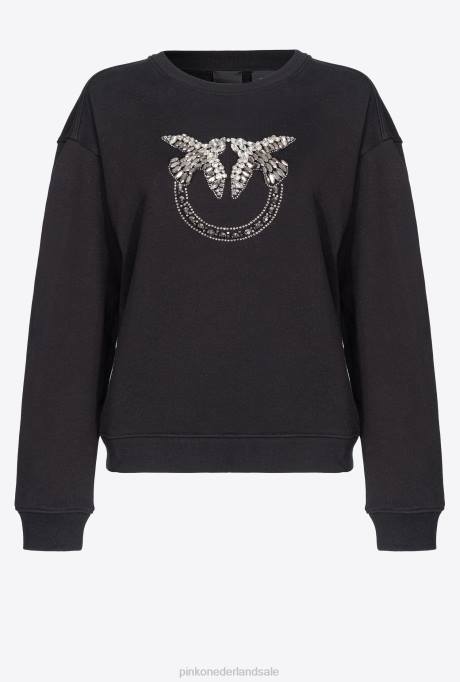 sweatshirts | L488505 sweatshirt met geborduurde liefdesvogels Pinko limousine zwart
