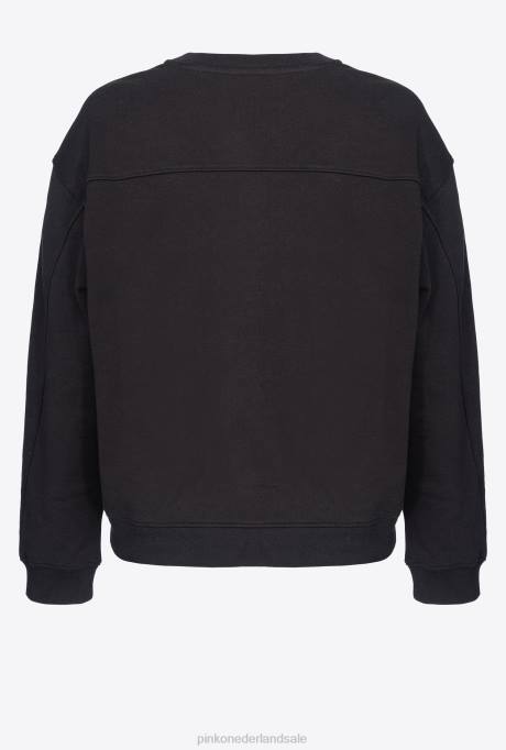 sweatshirts | L488505 sweatshirt met geborduurde liefdesvogels Pinko limousine zwart