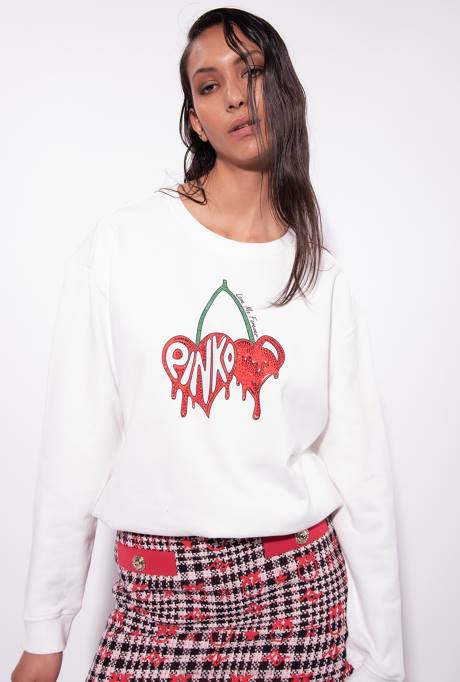 sweatshirts | L488532 sweatshirt met kersenprint Pinko zijde wit