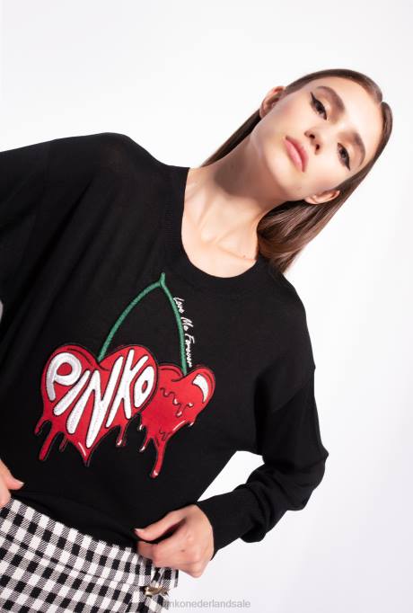 sweatshirts | L488551 trui met kersen borduursel Pinko multi. zwart rood