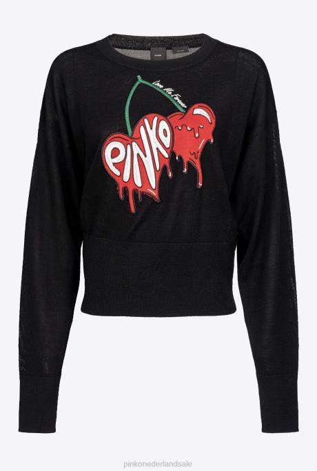 sweatshirts | L488551 trui met kersen borduursel Pinko multi. zwart rood