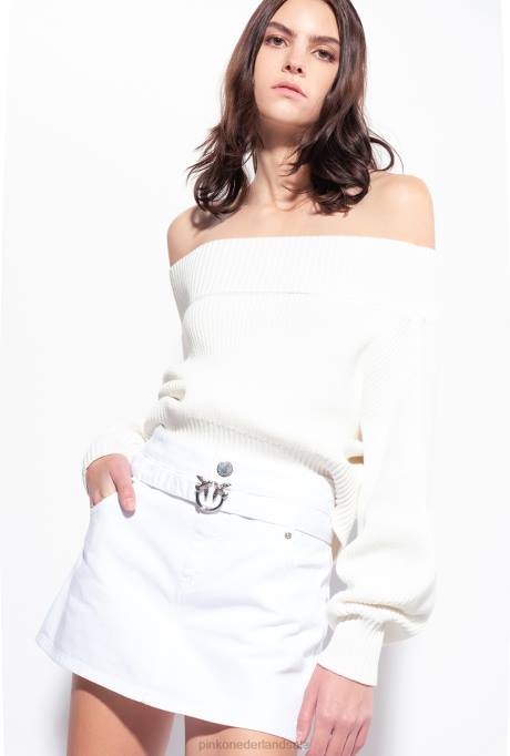 truien | L488496 visser rib gebreide off-the-shoulder pullover Pinko zijde wit