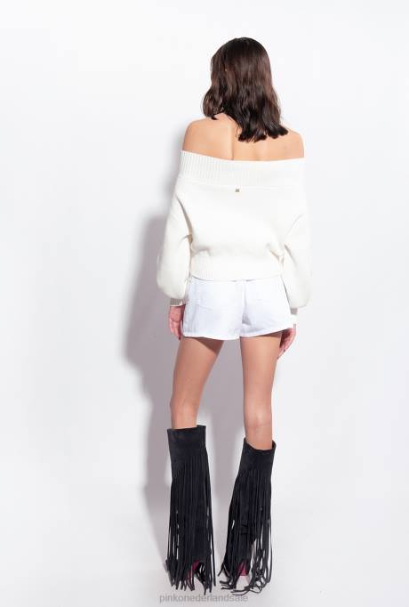 truien | L488496 visser rib gebreide off-the-shoulder pullover Pinko zijde wit