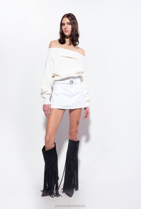 truien | L488496 visser rib gebreide off-the-shoulder pullover Pinko zijde wit