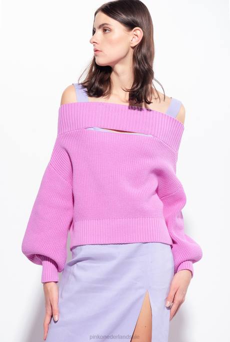 truien | L488497 visser rib gebreide off-the-shoulder pullover Pinko opera mauve