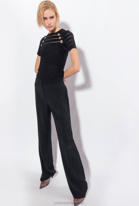 truien | L488502 geribbelde trui met transparante details Pinko limousine zwart