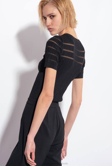 truien | L488502 geribbelde trui met transparante details Pinko limousine zwart