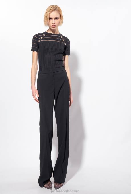 truien | L488502 geribbelde trui met transparante details Pinko limousine zwart