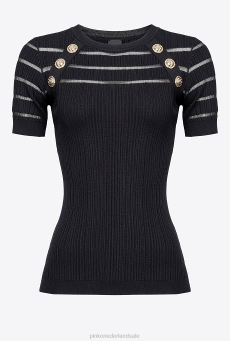 truien | L488502 geribbelde trui met transparante details Pinko limousine zwart
