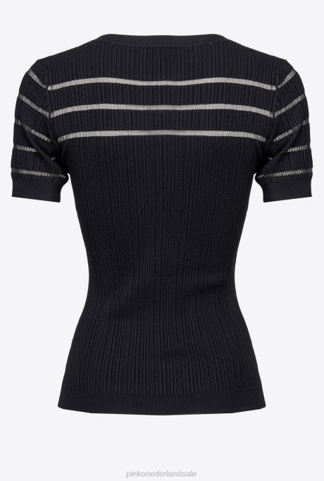 truien | L488502 geribbelde trui met transparante details Pinko limousine zwart