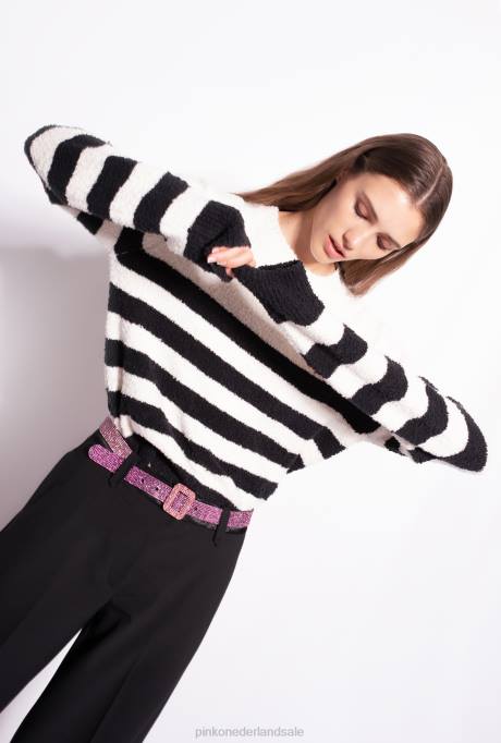truien | L488503 pullover met hartjes inleg Pinko meerdere wit/zwart/rood