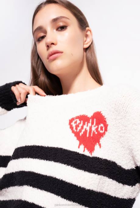 truien | L488503 pullover met hartjes inleg Pinko meerdere wit/zwart/rood
