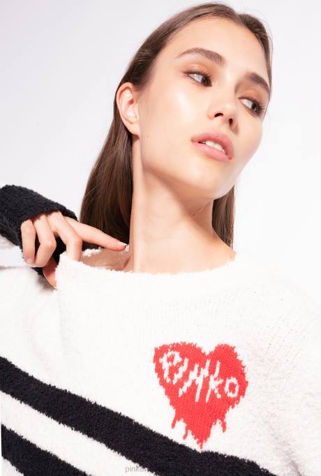 truien | L488503 pullover met hartjes inleg Pinko meerdere wit/zwart/rood