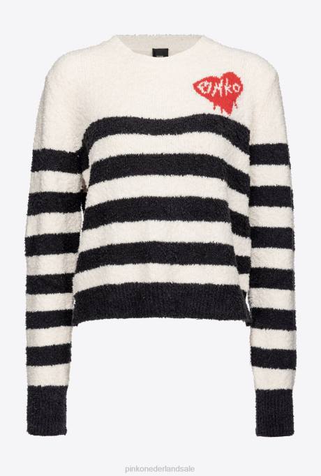 truien | L488503 pullover met hartjes inleg Pinko meerdere wit/zwart/rood