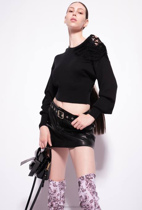 truien | L488506 geribbelde trui met franje detail Pinko limousine zwart