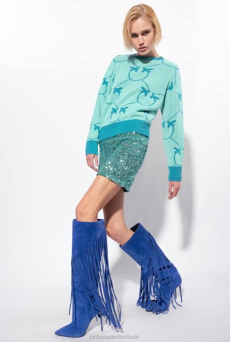 truien | L488518 jacquard pullover met monogram Pinko aqua groen/petrol