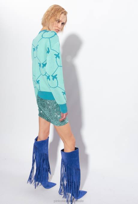 truien | L488518 jacquard pullover met monogram Pinko aqua groen/petrol