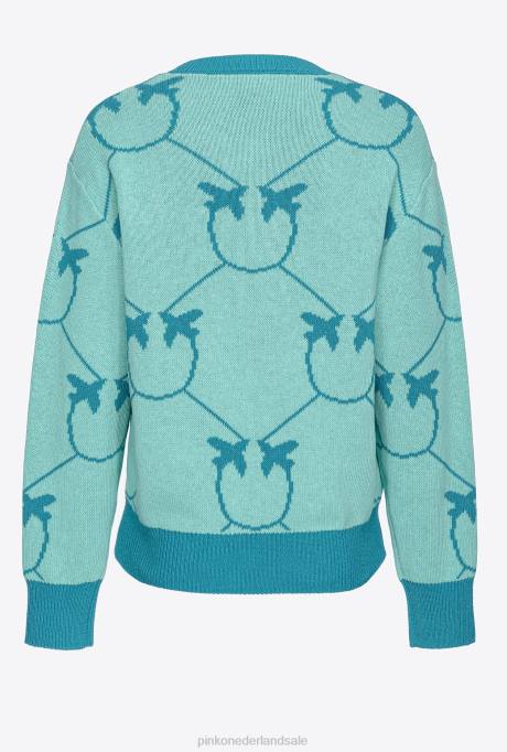 truien | L488518 jacquard pullover met monogram Pinko aqua groen/petrol