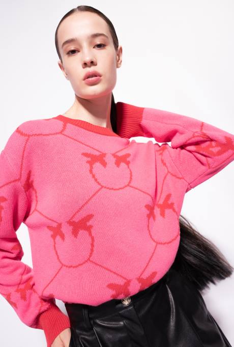 truien | L488519 jacquard pullover met monogram Pinko fuchsia/rood