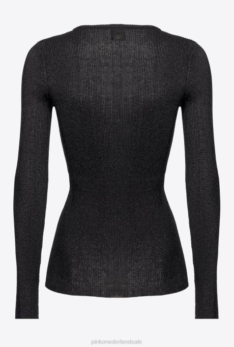 truien | L488525 trui met v-hals en gekruiste vetersluiting Pinko limousine zwart