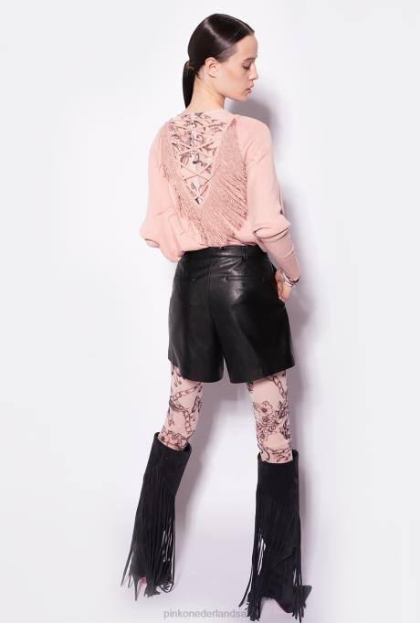 truien | L488526 relaxte pullover met franjes op de rug Pinko klei roze