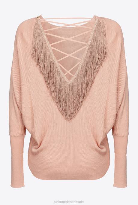truien | L488526 relaxte pullover met franjes op de rug Pinko klei roze