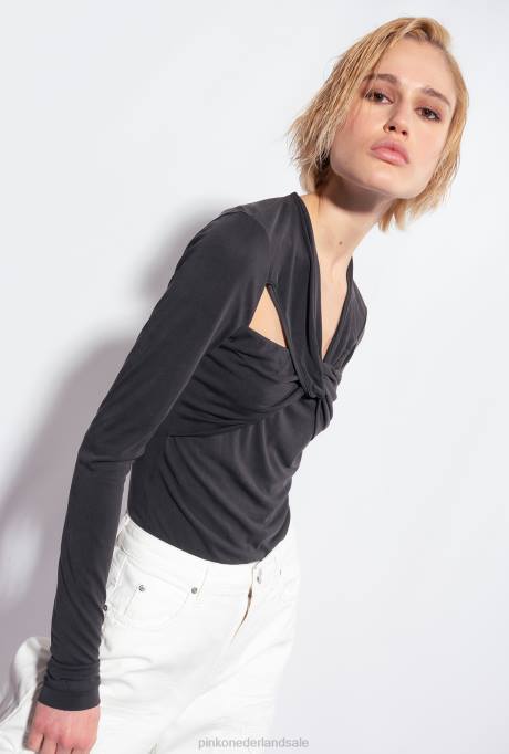 truien | L488545 top met lange mouwen en gekruiste details Pinko limousine zwart