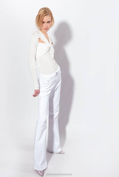 truien | L488546 top met lange mouwen en gekruiste details Pinko wolk wit